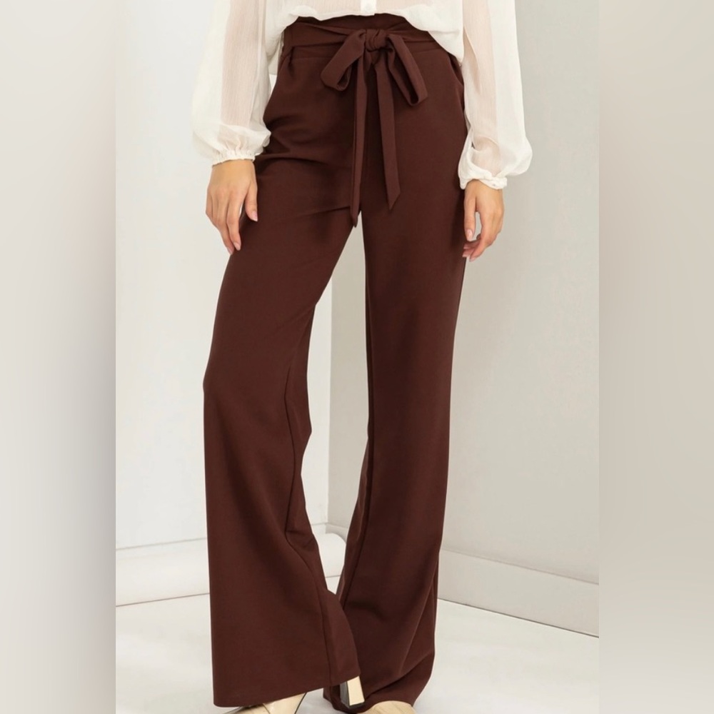 High-Waisted Wide-Leg Tie-Front Pant - Brown, size Small, NWOT!